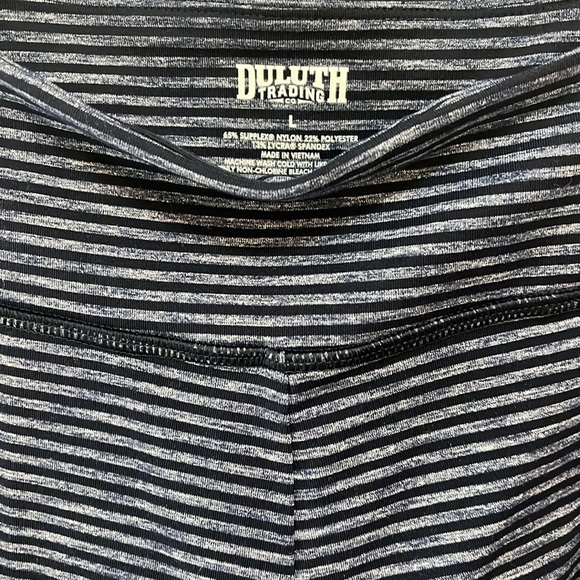 Duluth Trading Co. Navy Stripe Athletic Leggings women’s L Activewear Yoga - Picture 3 of 11